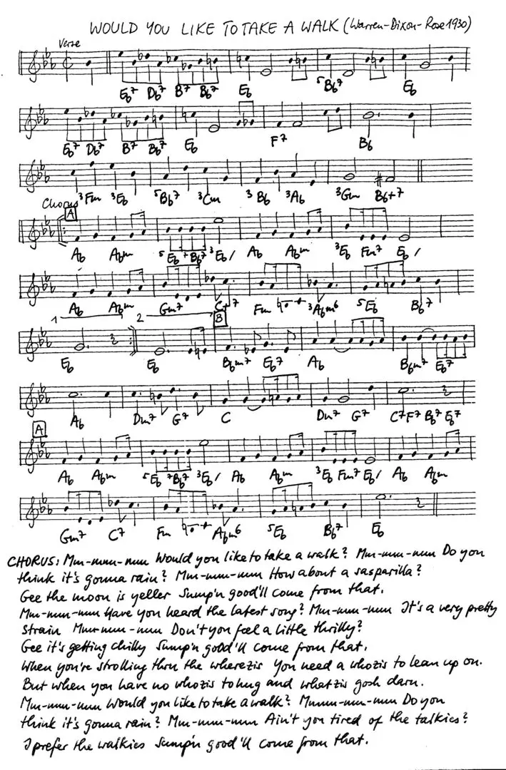 would you like to take a walk free jazz leadsheet - Courtesy of the Jungle Jazz Band